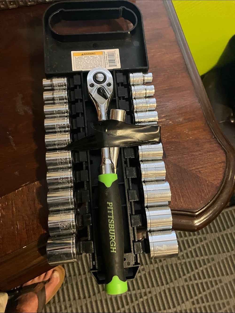 24-Piece Chrome Socket Set with Black and Green Ratchet
